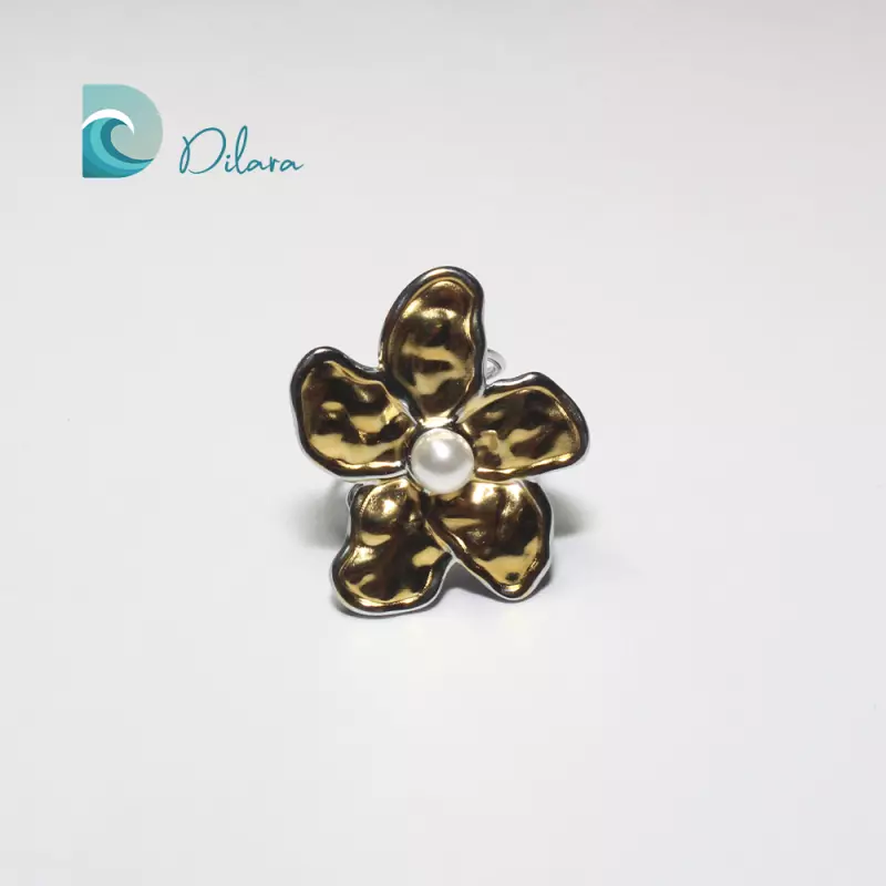 Anillo Flor Dorada con Perla