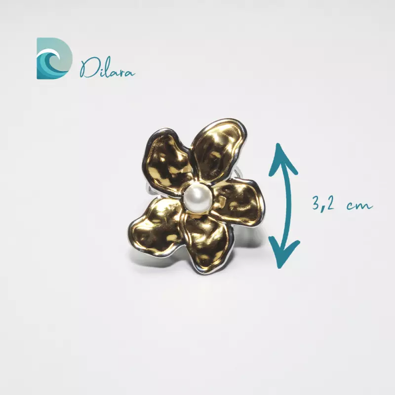 Anillo Flor Dorada con Perla