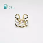 Anillo Dorado Abierto con Perlas Naturales
