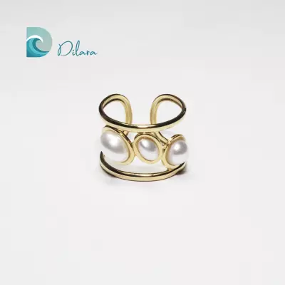 Anillo Dorado Abierto con Perlas Naturales