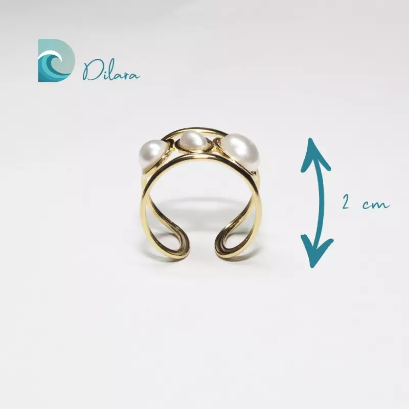Anillo Dorado Abierto con Perlas Naturales