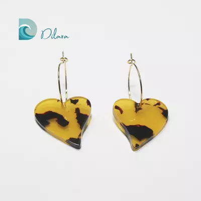 Pendientes Aro Dorado con Corazón Carey