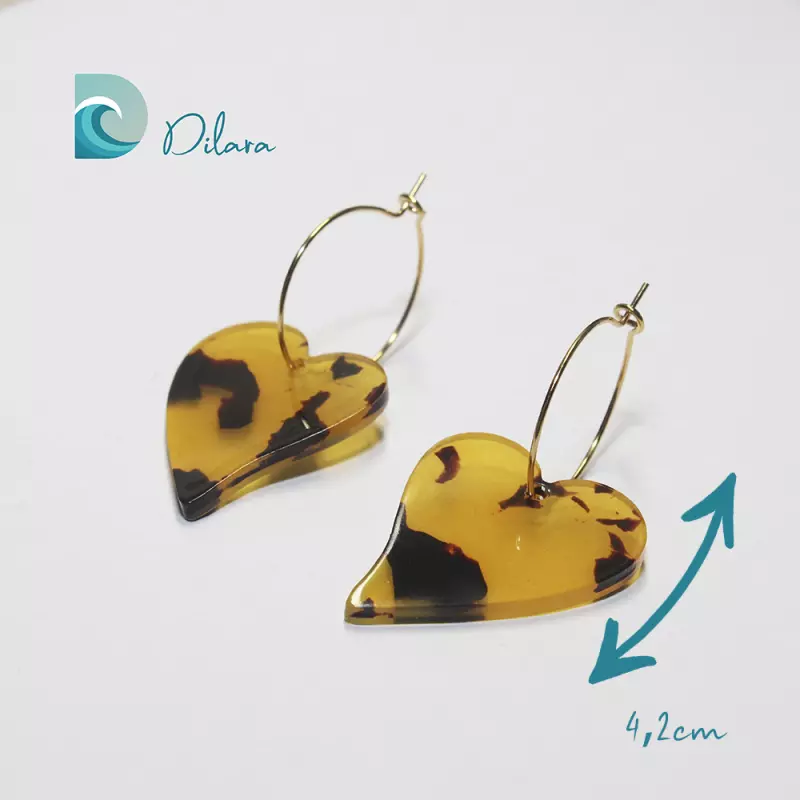 Pendientes Aro Dorado con Corazón Carey