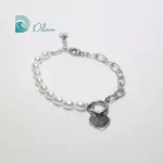 Pulsera de Acero y Perlas con Colgante de Corazón