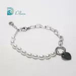 Pulsera de Acero y Perlas con Colgante de Corazón